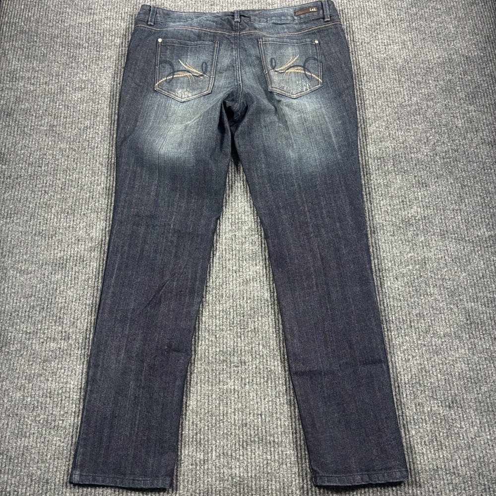 L.e.i.‎ Ashley Trouble Skinny Jeans Junior 17 Blue Indigo Denim Embroidered - Picture 12 of 16